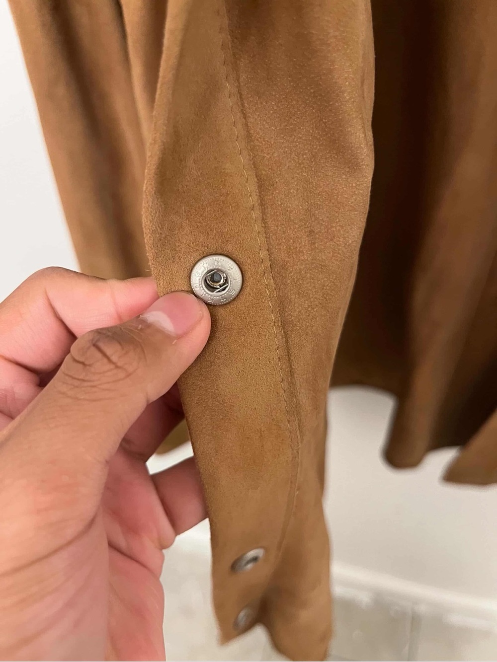 Tan Suede Snap-Front Blazer Jacket